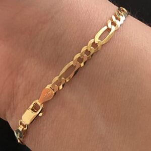 18k over Solid 925 Sterling Figaro Chain Bracelet